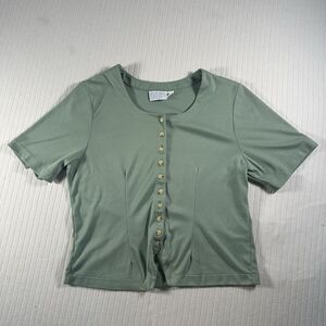 Jaclyn Smith Sport Women’s Large Light Green Button Front Top Short Sleeve